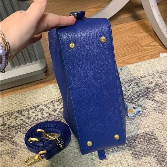 Arcadia Leather Domed Satchel - Dione qvc NEW Royal blue pebbled - Picture 6 of 9